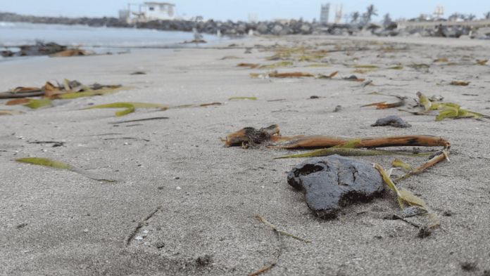 Hallan restos de chapopote en playas del puerto de Veracruz