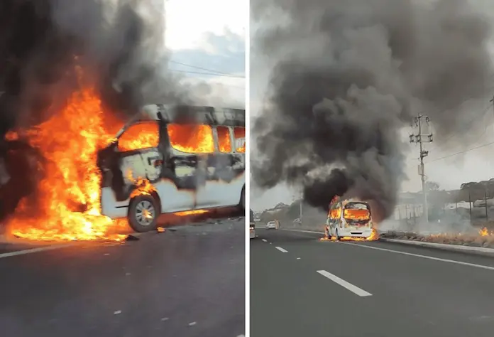 Se incendia furgoneta en Veracruz; hay lesionados