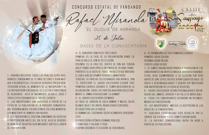 Ayuntamiento de Santiago Tuxtla te invita a participar en el Concurso Estatal de Fandango