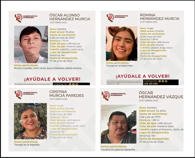 Desaparecen 4 miembros de familia Hernández Murcia en Veracruz