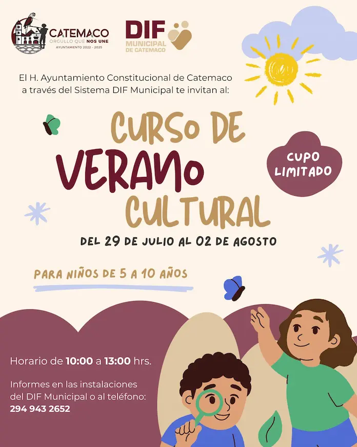 Gobierno y DIF Municipal de Catemaco te invitan al Curso de Verano Cultural