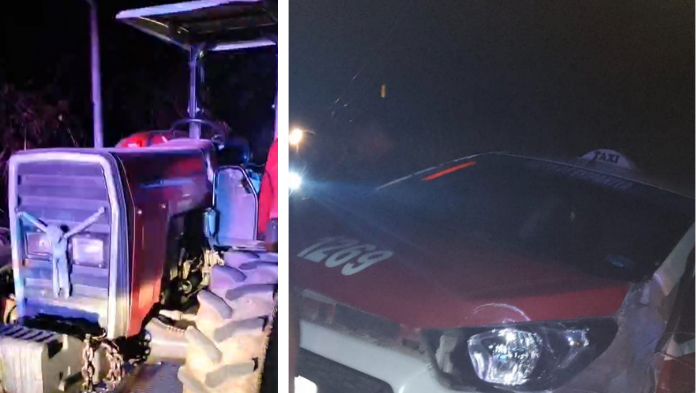 Tractor embiste a taxi en la carretera Calería-Comoapan