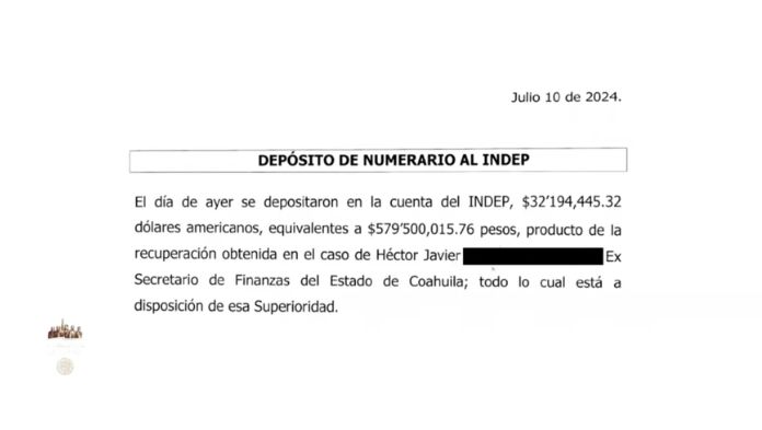 EU devolvió a México US32 mdd decomisados a ex tesorero de Coahuila