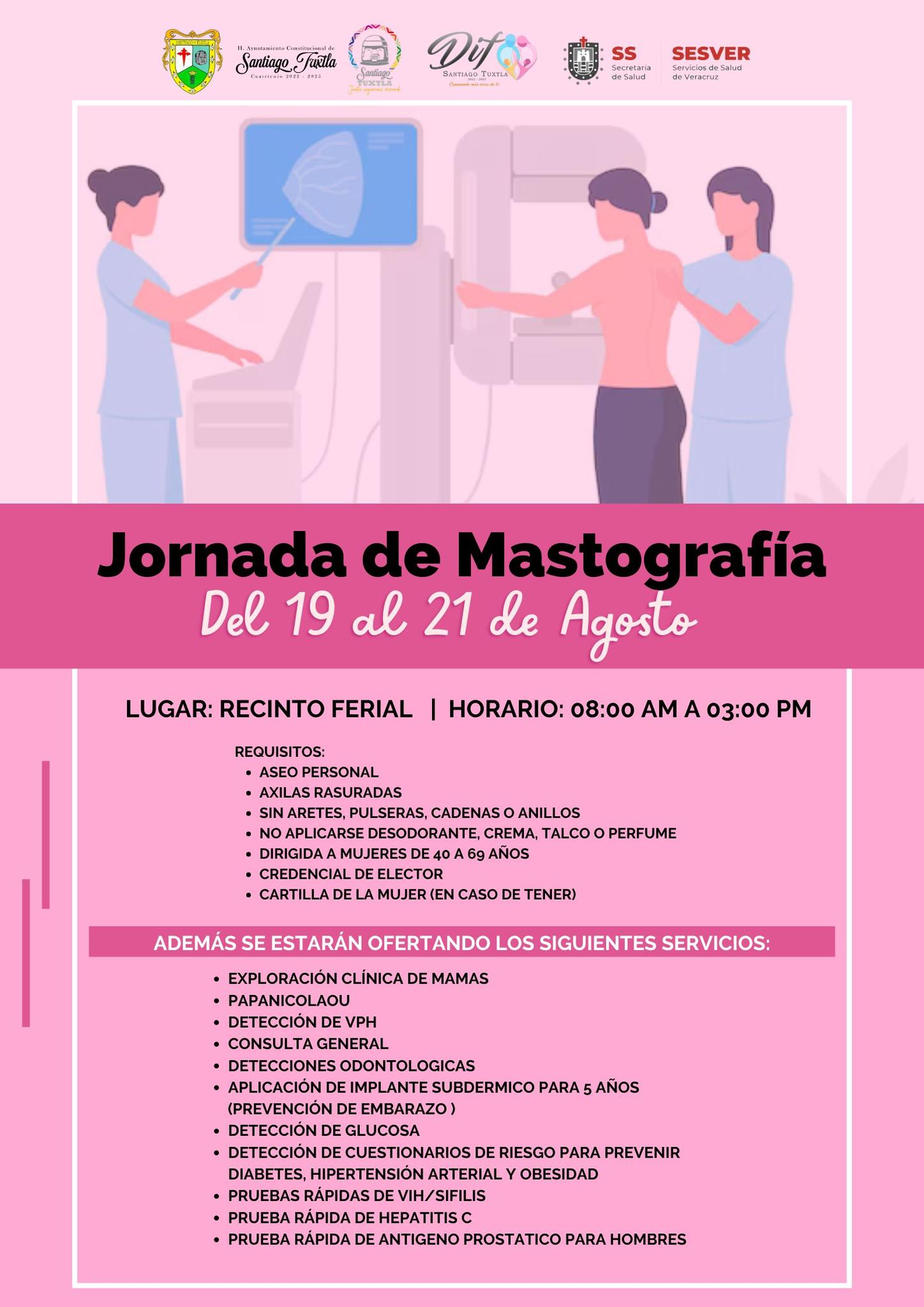 Santiago Tuxtla tendrá Jornada de Mastografía  y otros servicios totalmente gratuitos