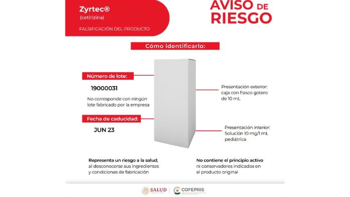 Cofepris alerta por falsificación del antihistamínico Zyrtec para niños