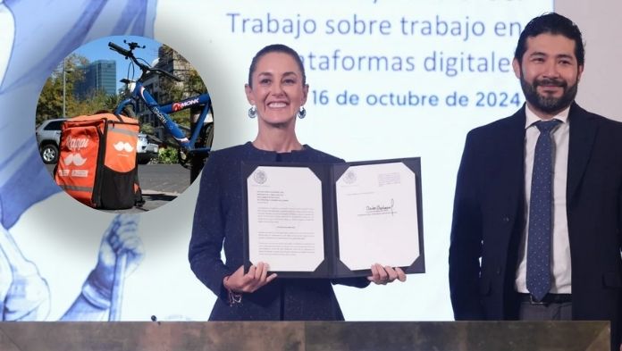 Sheinbaum firma iniciativa para que trabajadores de apps tengan seguro social y créditos del Infonavit