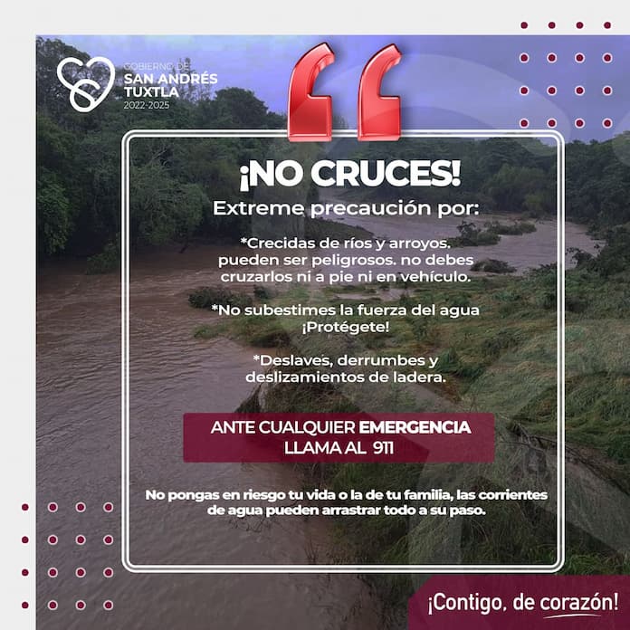 Gobierno Municipal de San Andrés Tuxtla te invita a tomar medidas preventivas ante lluvias