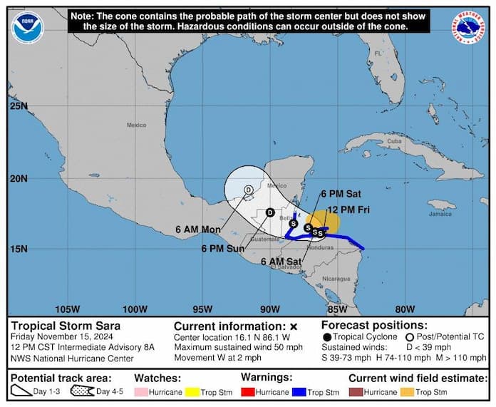 Tormenta tropical Sara podría tocar tierra en México