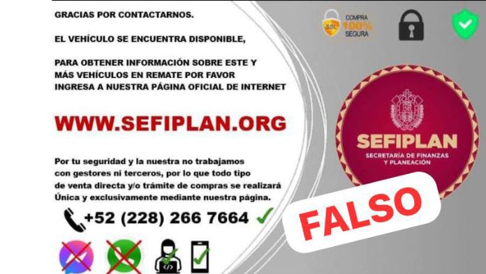 No te dejes engañar, Sefiplan alerta sobre fraude de supuestos remates vehículares