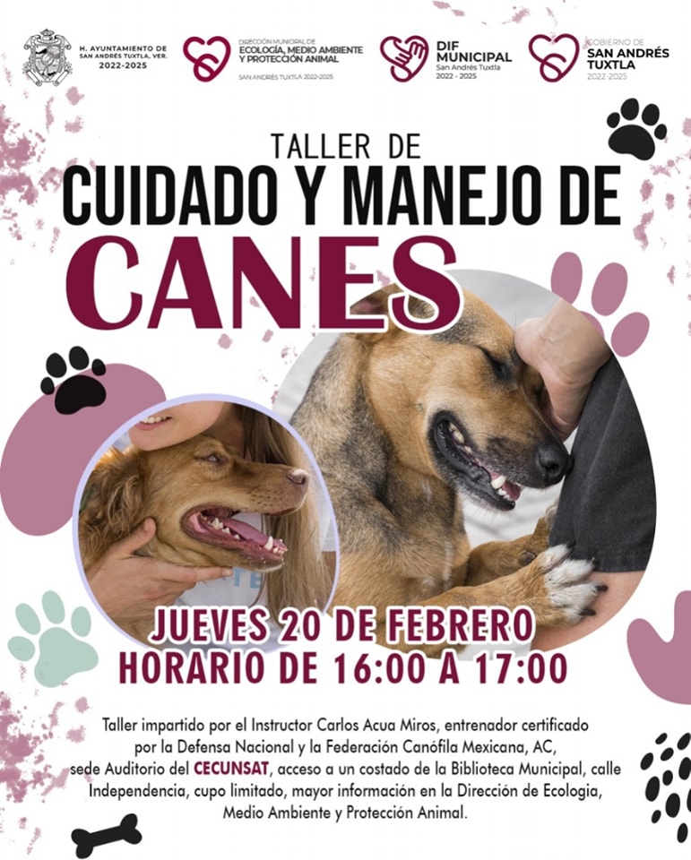 Gobierno de San Andrés Tuxtla te invita al «Taller cuidado y manejo de los canes»