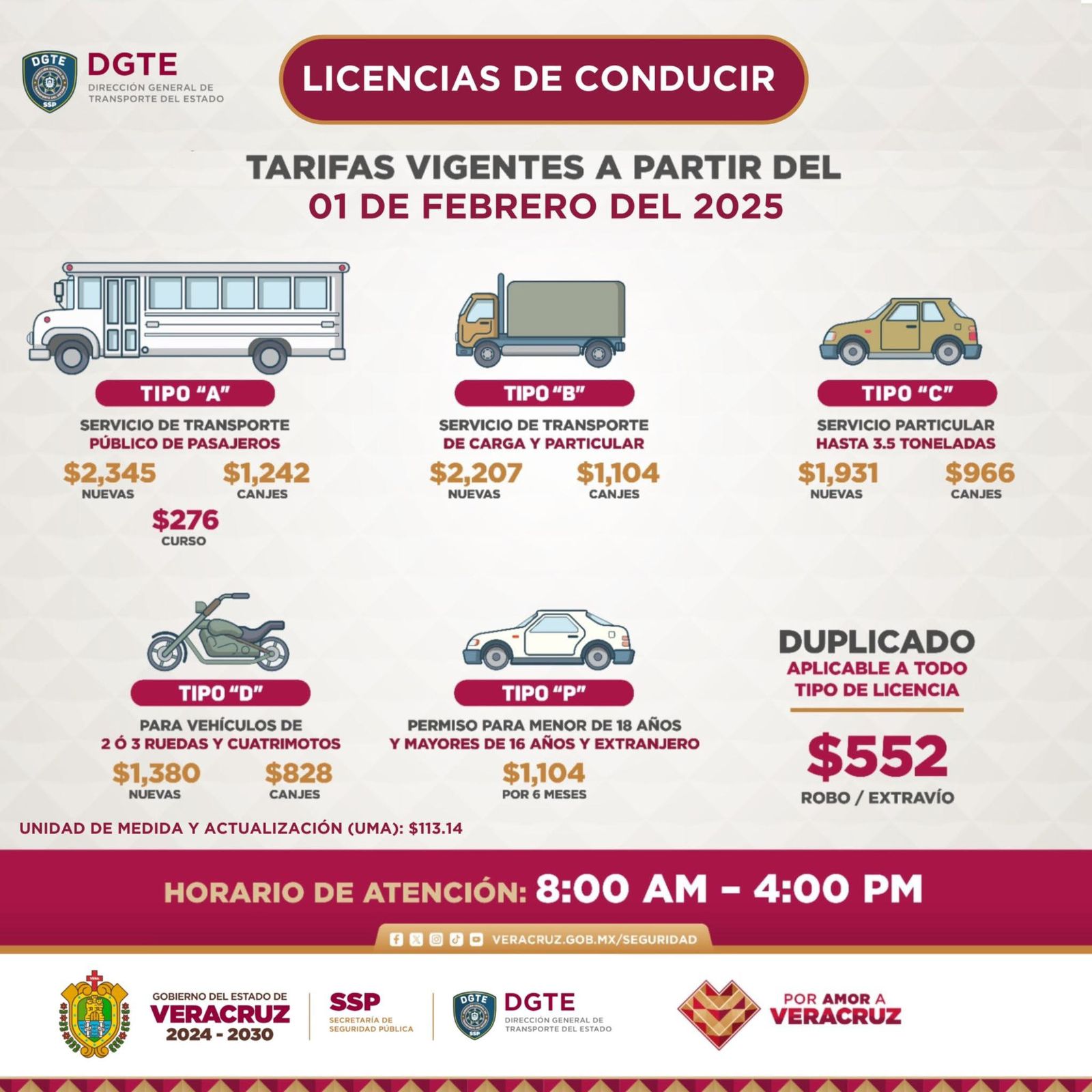 Tarifas vigentes para licencias de conducir a partir de febrero