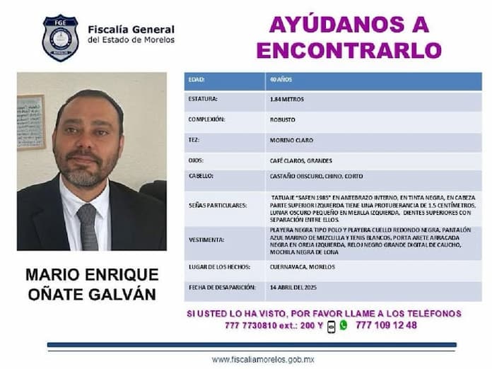 Desaparece funcionario de la Consejería Jurídica de Morelos