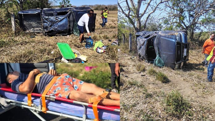 Una persona lesionada tras volcadura de camioneta sobre la Veracruz-Cardel