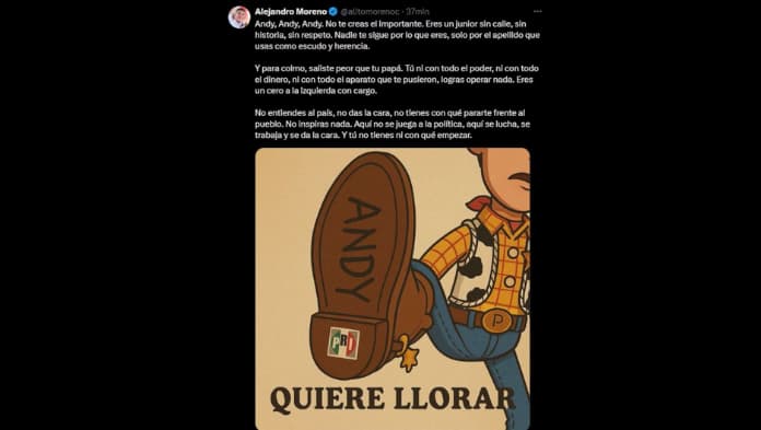 Alito Moreno se burla de Andrés Manuel López Beltrán tras pedir que no lo llamen Andy: “Saliste peor que tu papá”
