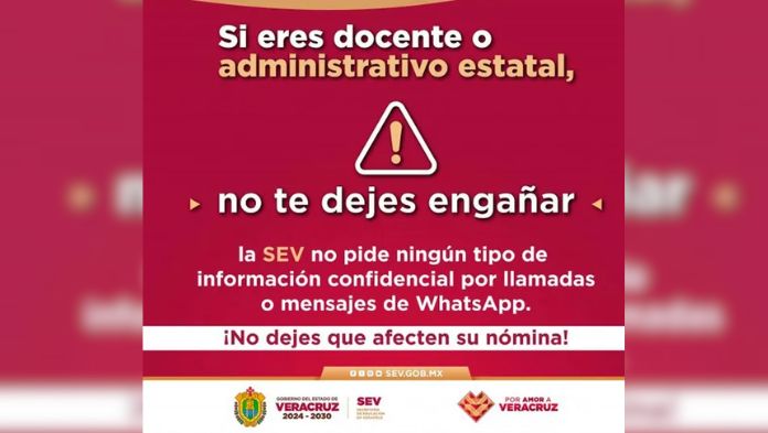 SEV alerta a docentes sobre fraudes con mensajes de WhatsApp en Veracruz