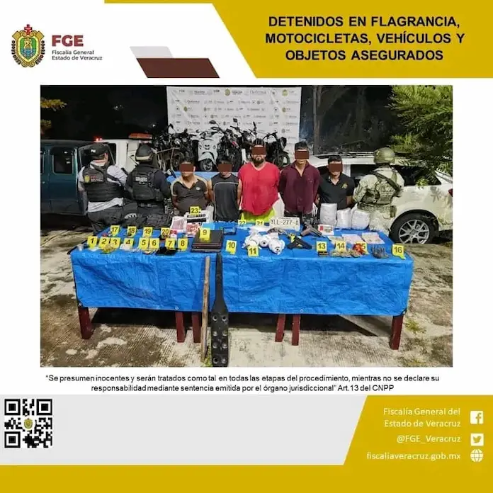 Detienen a 5 y aseguran droga, armas, motocicletas y autos en Catemaco