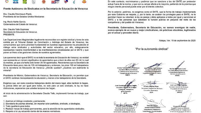 Frente Autónomo de Sindicatos magisteriales pide que SNTE se sujete a marco legal