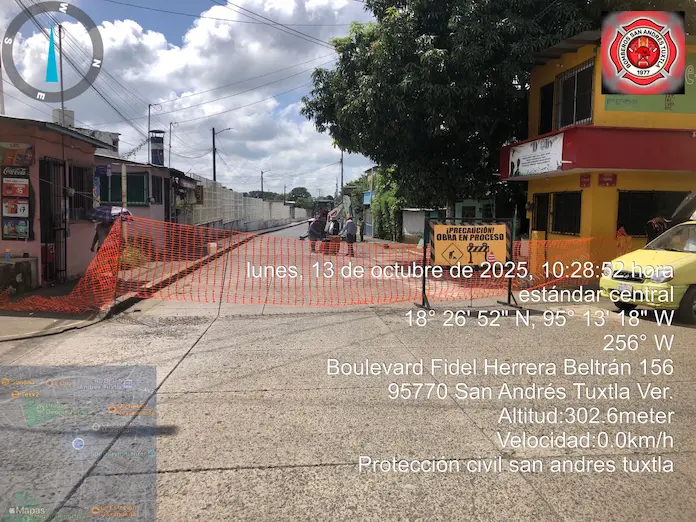 Cierre temporal en el boulevard del Ferrocarril y calle Melchor Ocampo, en San Andrés Tuxtla por trabajos de construcción del colector pluvial